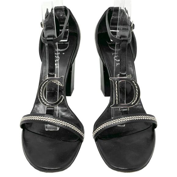 Christian Dior 2005 Galliano Era Logo Block Heel Sandals Size 40 - Picture 1 of 9